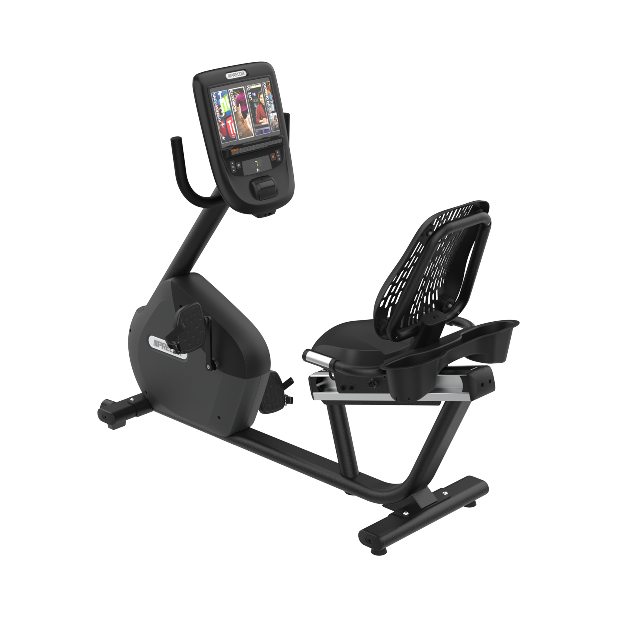 Precor RBK 665 recumbent bike with P62 console in black pearl