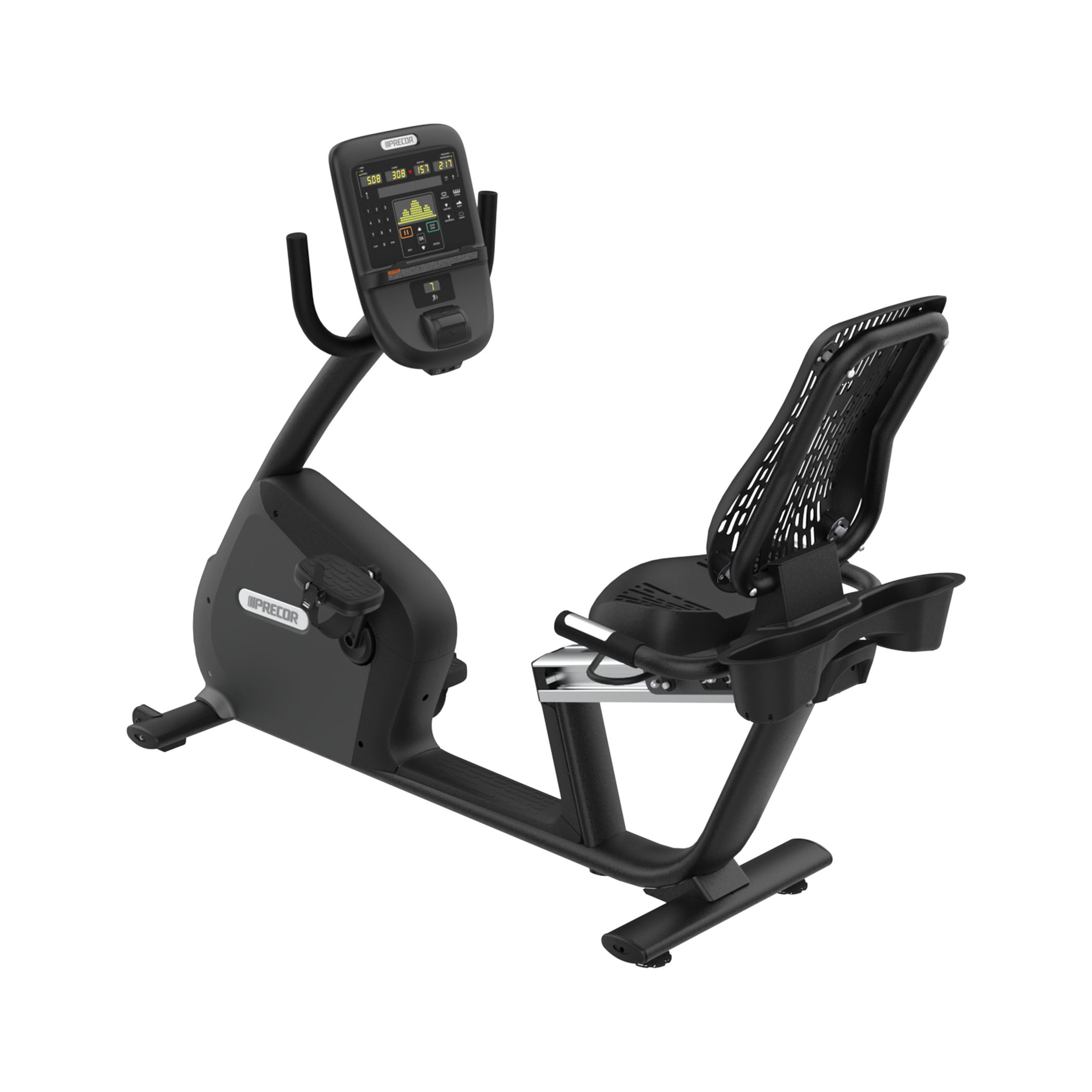 Precor RBK 835 recumbent bike with P31 console in black pearl