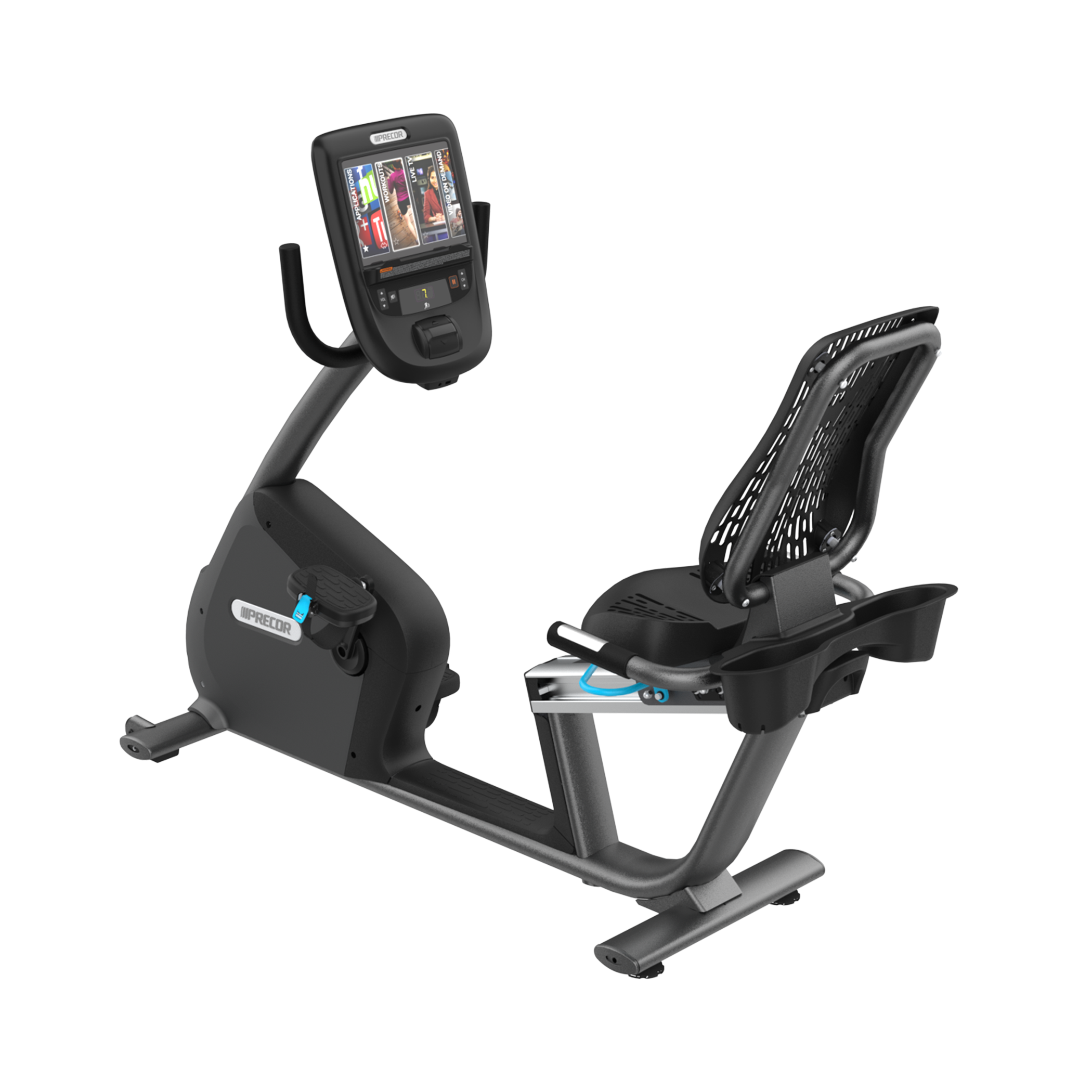Precor RBK 865 recumbent bike with P62 console in black pearl