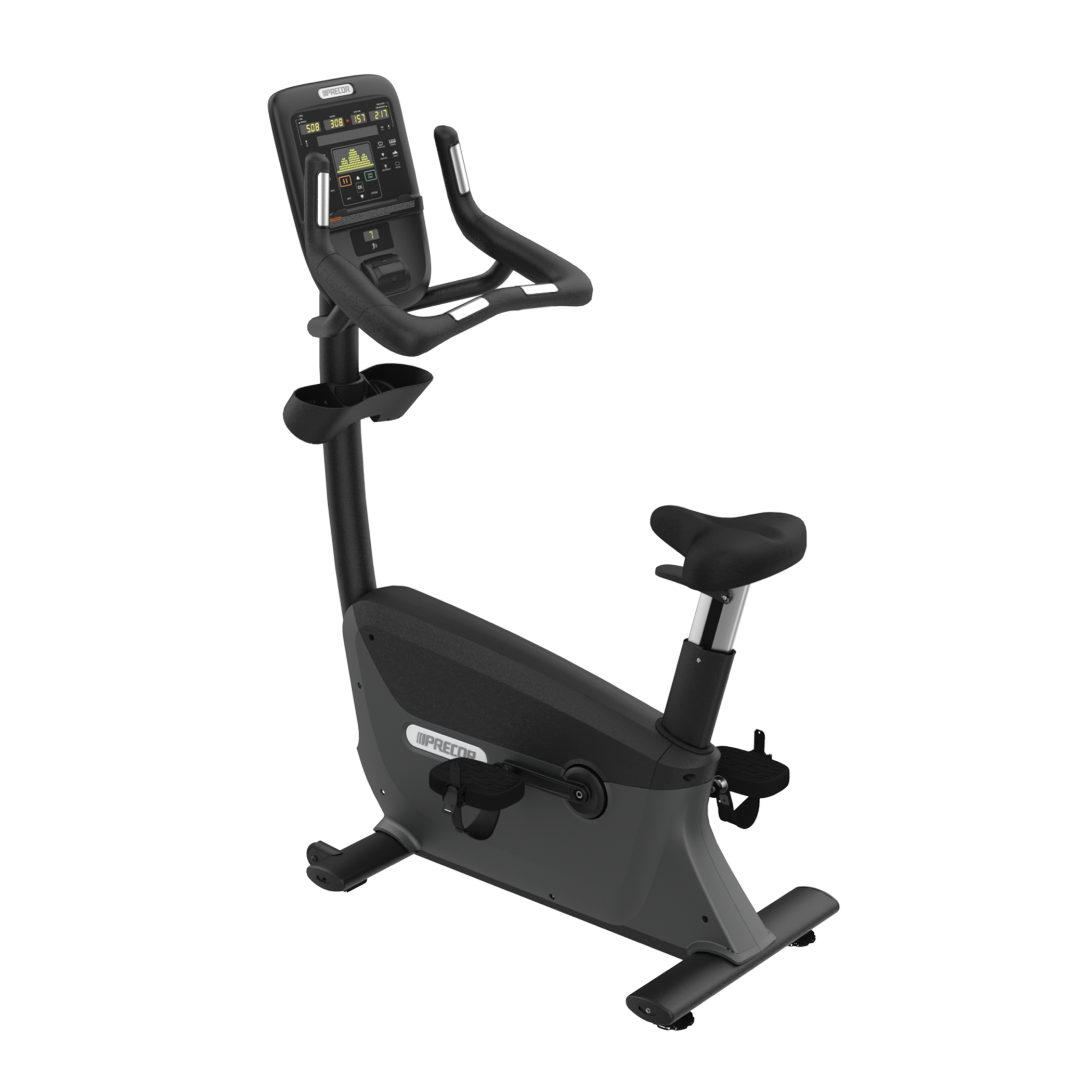 Precor UBK 835 upright bike with P31 console in black pearl